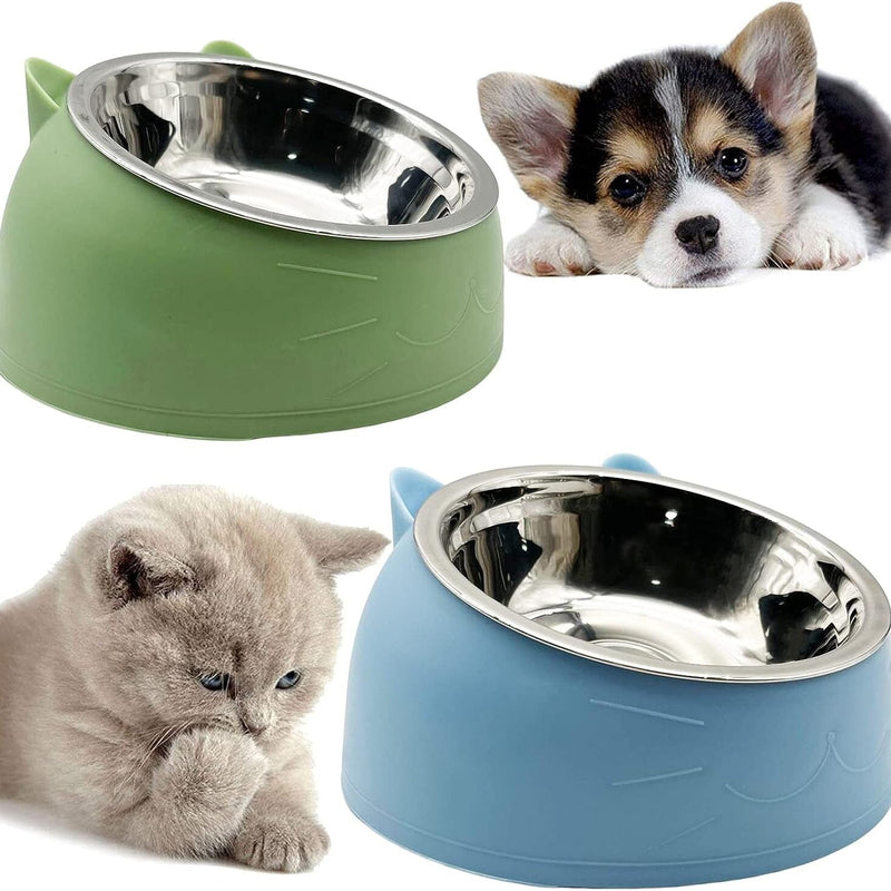 Premium Stainless Steel Cat & Dog Bowls - Non Slip Base for Food & Water Pet Supplies Blue/Green 6.76oz - DailySale
