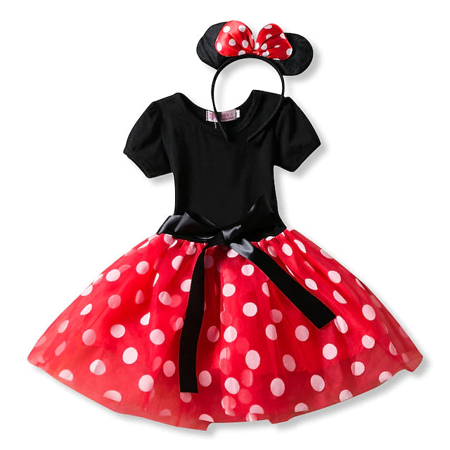 Princess Mouse Polka Dots Cartoon Cute Dress Kids' Clothing Red 80cm - DailySale
