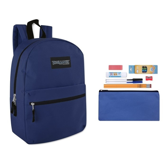 Trailmaker Classic 17 Inch Backpack + 12 Piece School Supply Kit - Assorted Colors - DailySale, Inc