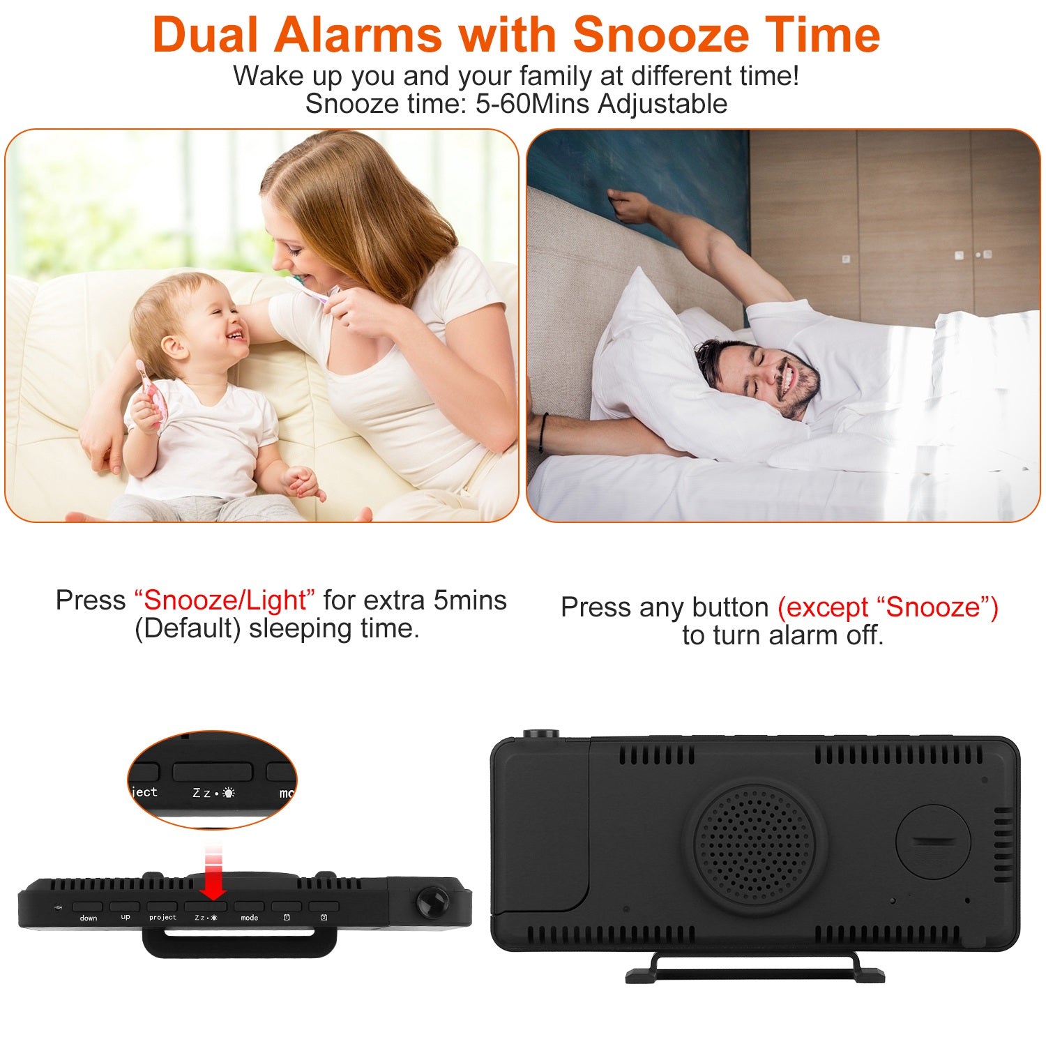 Projection Alarm Clock LED Digital Alarm Clock with Dual Alarms Snooze Household Appliances - DailySale