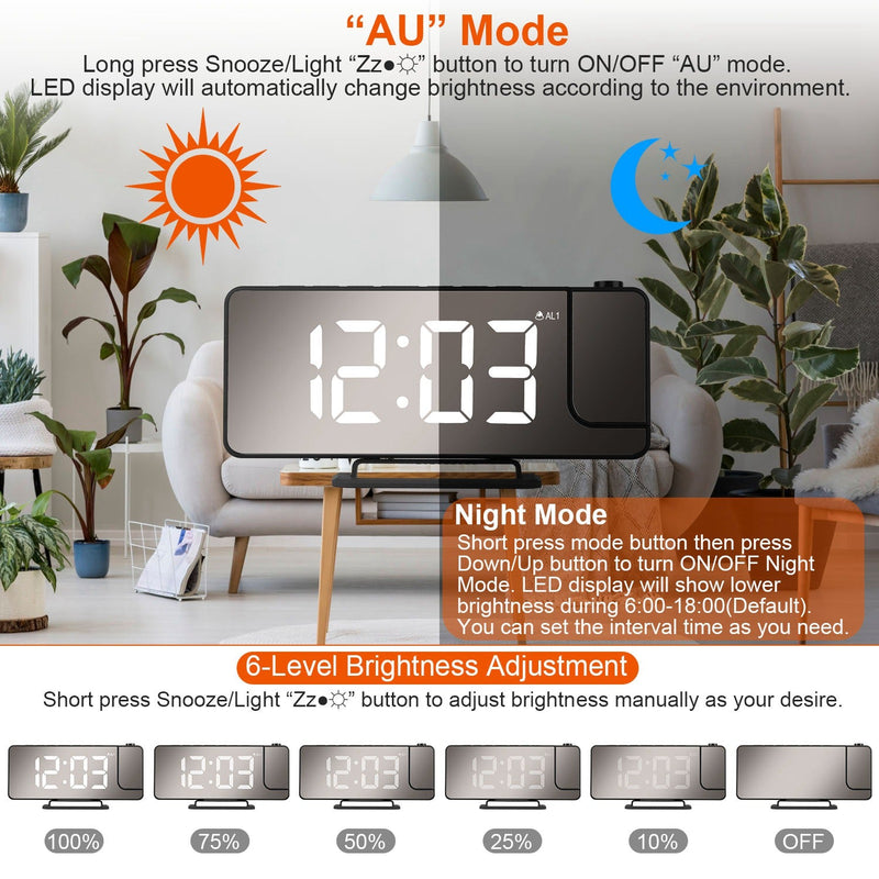 Projection Alarm Clock LED Digital Alarm Clock with Dual Alarms Snooze Household Appliances - DailySale