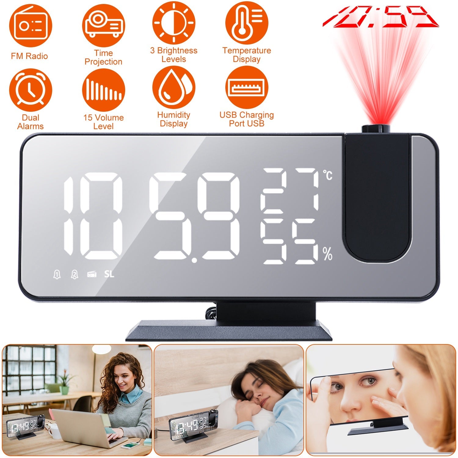 Projection Alarm Clock with Radio Function Household Appliances - DailySale