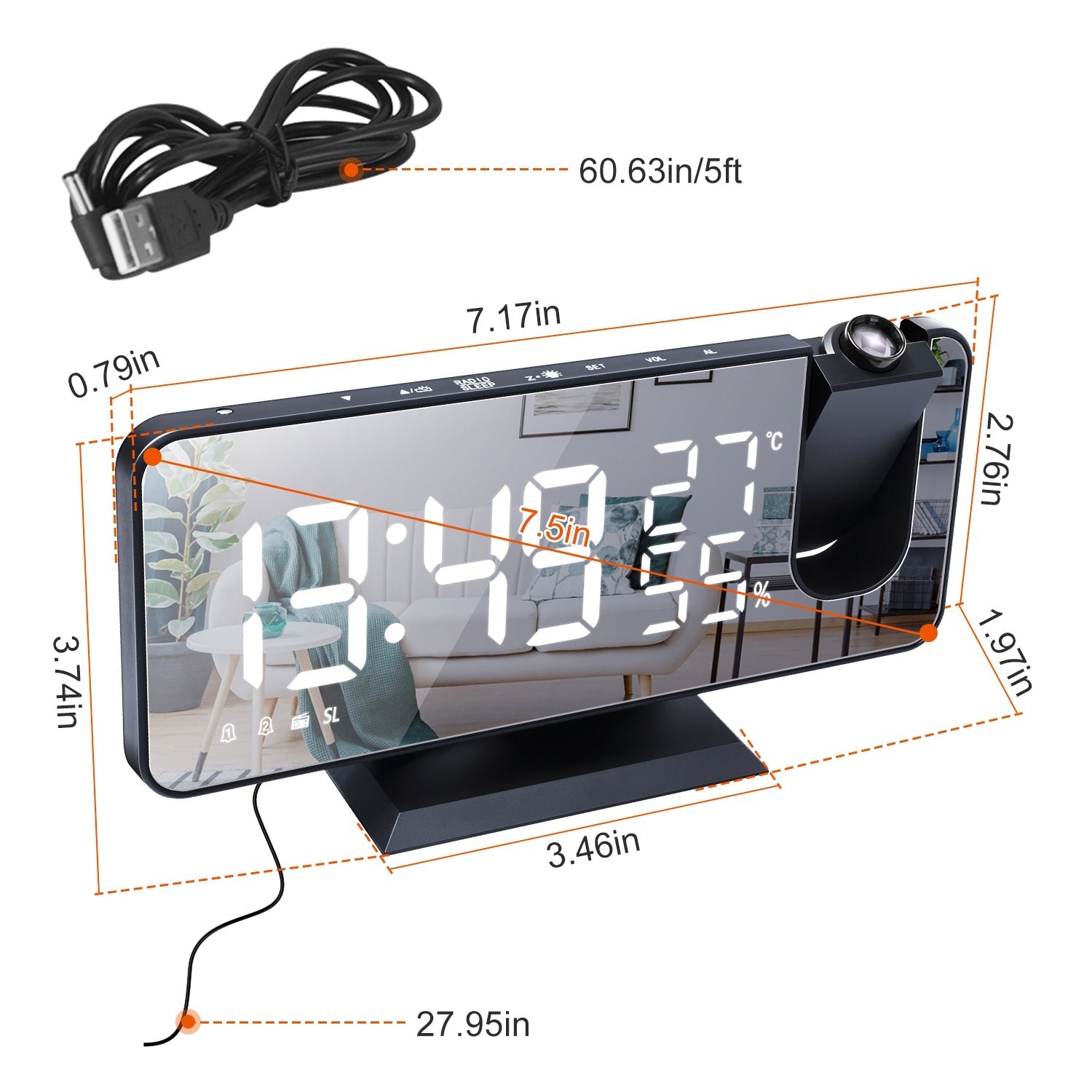 Projection Alarm Clock with Radio Function Household Appliances - DailySale