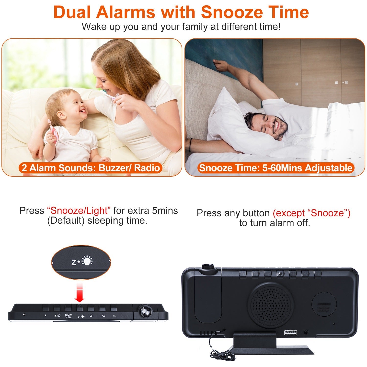 Projection Alarm Clock with Radio Function Household Appliances - DailySale