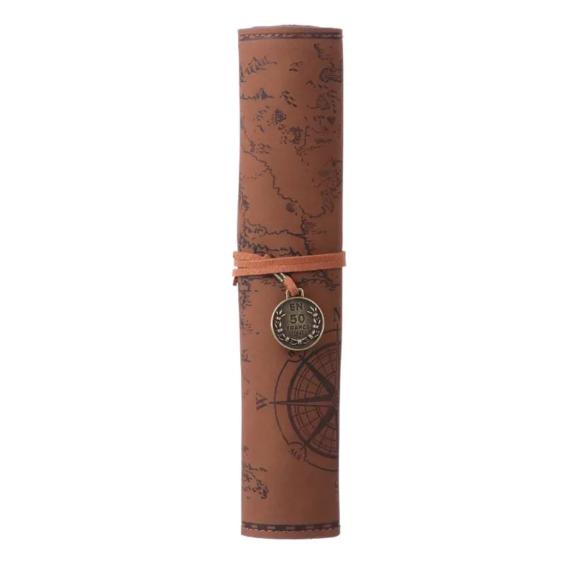 PU Leather Rollup Pen Bag Vintage Creative Map Pencil Case Arts & Crafts Dark Brown - DailySale