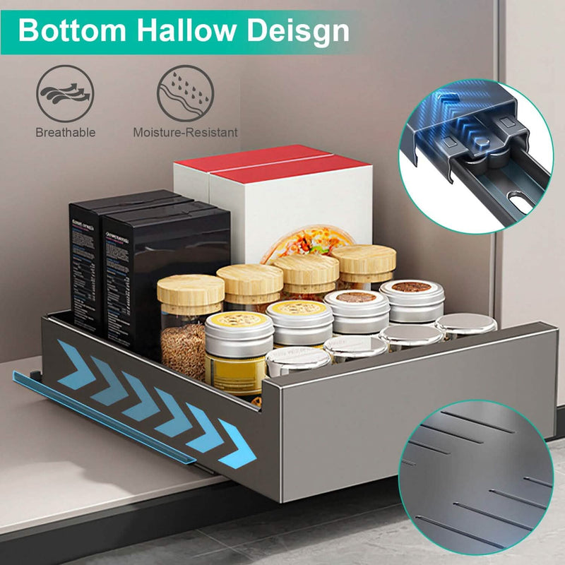 Pull Out Cabinet Organizer Carbon Steel Quiet Slide Rails Kitchen Storage - DailySale