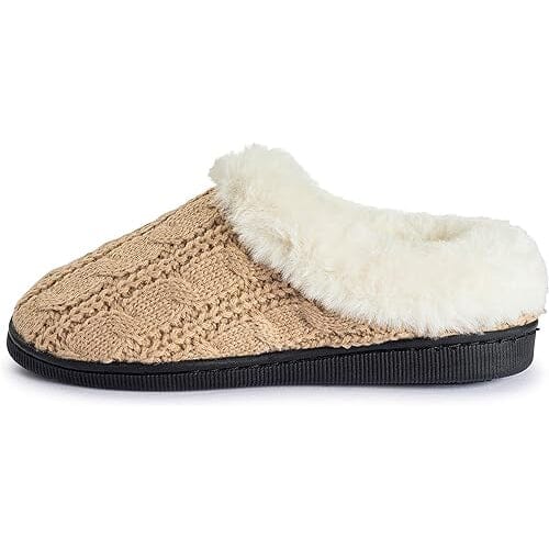 Pupeez Girls Cable Knit Slippers Fleece Lined House Shoe