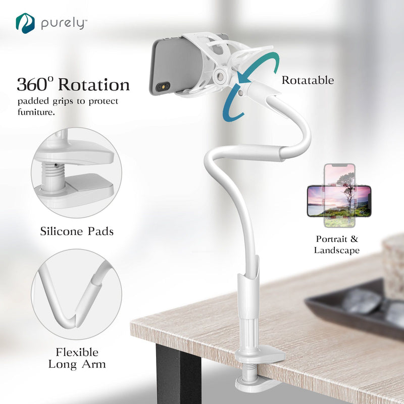 Purely Gooseneck Phone Holder - Flexible Arm Cell Phone Stand for Desk
