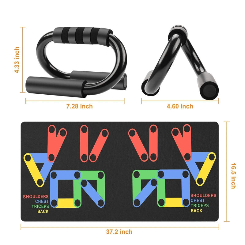 Push Up Bars Stand S Shape Fitness Workout Gym Exercise with Push-Up Training Mat Fitness - DailySale