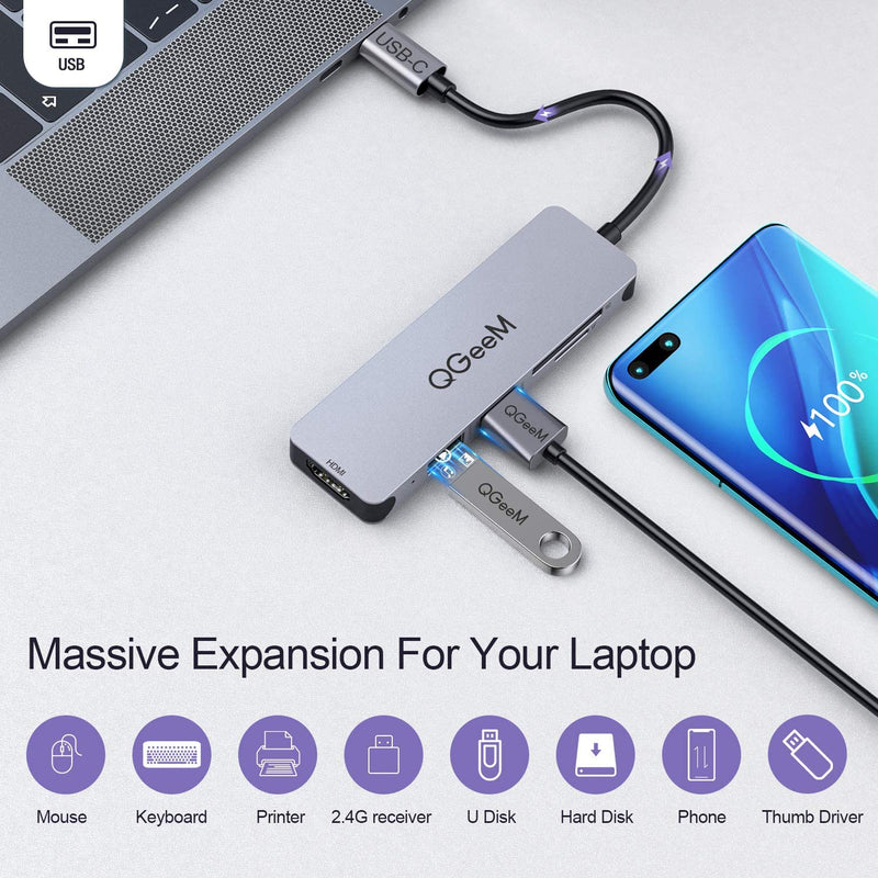 QGeeM 5 -in-1 USB C to HDMI Adapter with 4K HDMI Output Computer Accessories - DailySale