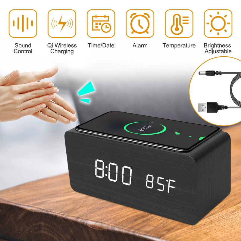 Qi Wireless Charger Digital Alarm Clock Household Appliances - DailySale