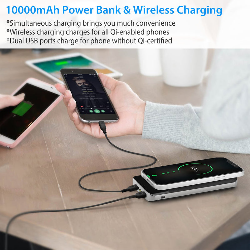 Qi Wireless Station 10000mAh Powerbank with 4 Modes Flashlight Mobile Accessories - DailySale