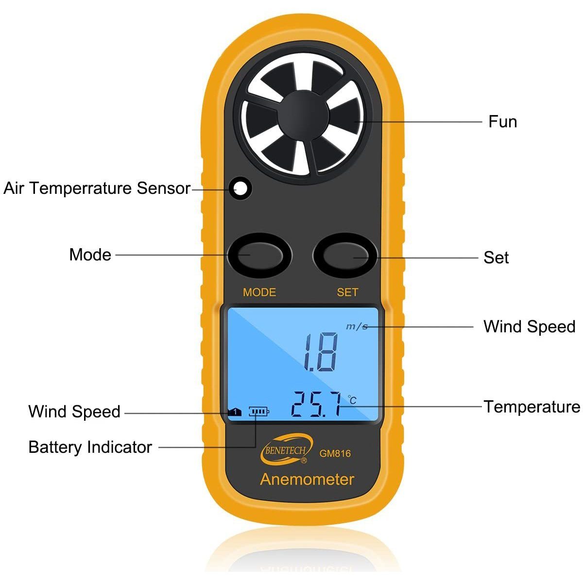 Qotone GM816 Digital Anemometer Wind-Speed Gauge Meter Sports & Outdoors - DailySale