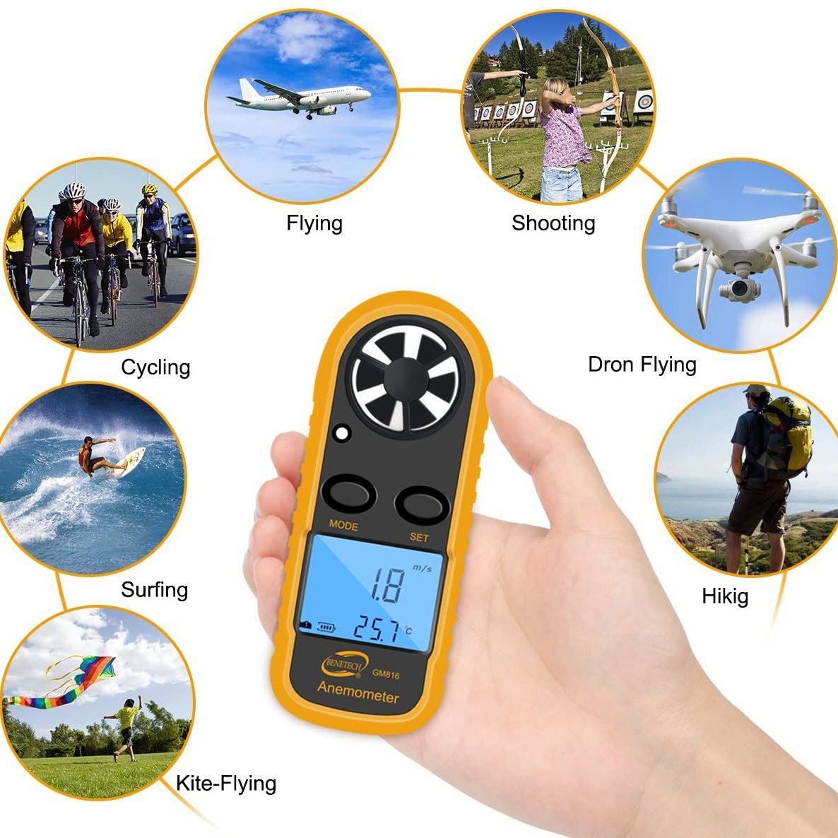 Qotone GM816 Digital Anemometer Wind-Speed Gauge Meter Sports & Outdoors - DailySale