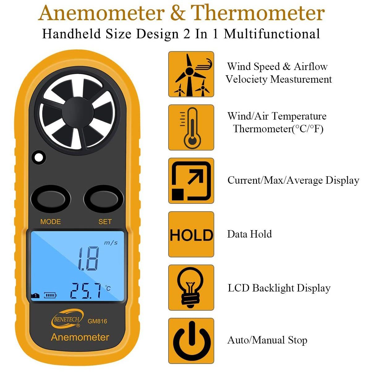 Qotone GM816 Digital Anemometer Wind-Speed Gauge Meter Sports & Outdoors - DailySale