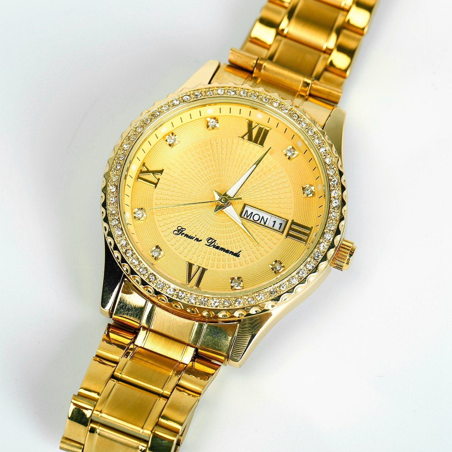 Quartz Watch Luxury Crystal Rhinestone Gold Steel Men's Accessories - DailySale