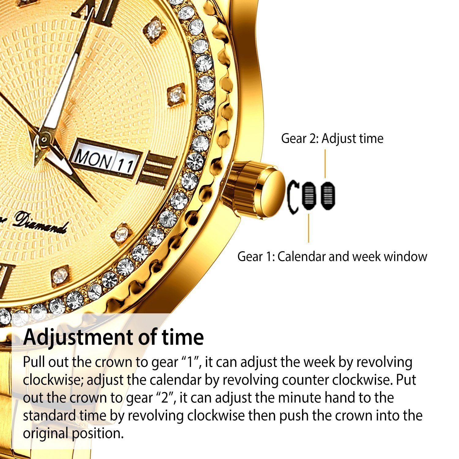 Quartz Watch Luxury Crystal Rhinestone Gold Steel Men's Accessories - DailySale