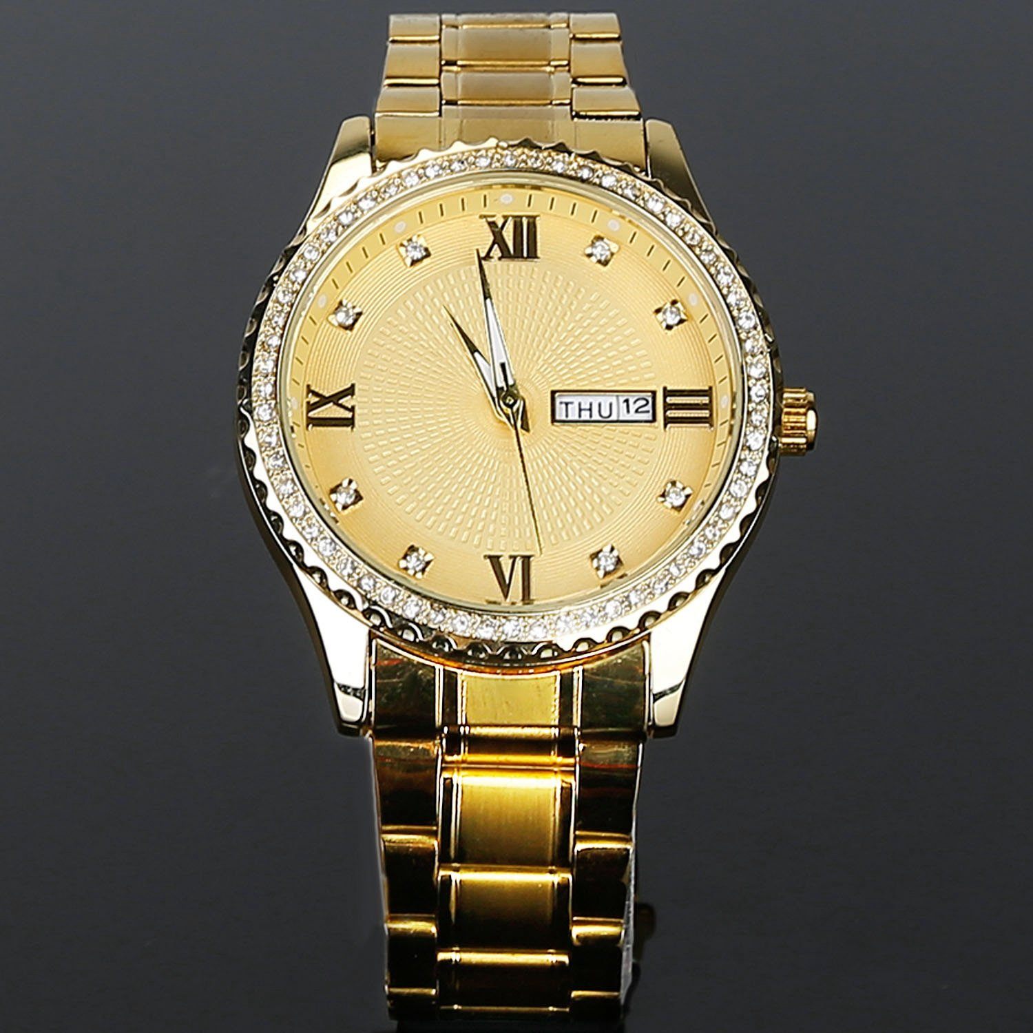 Quartz Watch Luxury Crystal Rhinestone Gold Steel Men's Accessories - DailySale