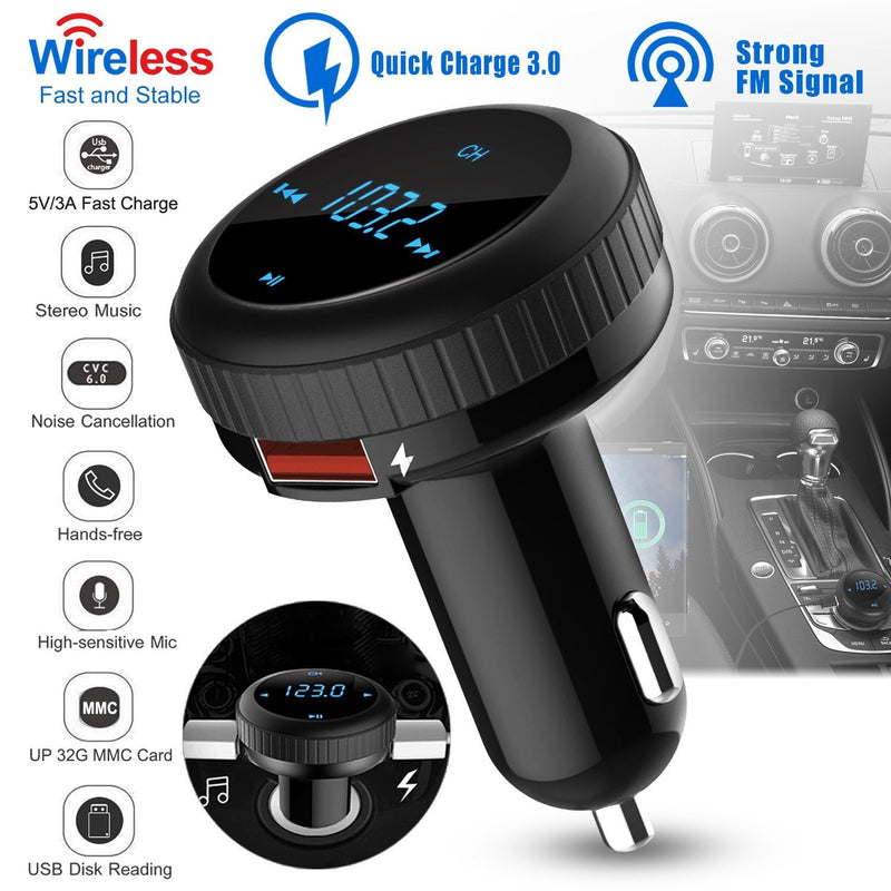 Quick Charge 3.0 Car Charger Wireless 4.2 FM Transmitter 23W 3A Dual USB Automotive - DailySale