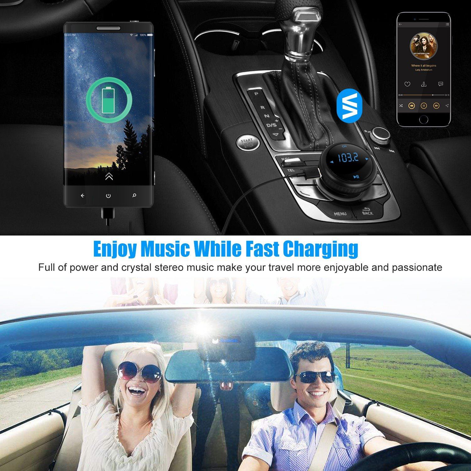 Quick Charge 3.0 Car Charger Wireless 4.2 FM Transmitter 23W 3A Dual USB Automotive - DailySale