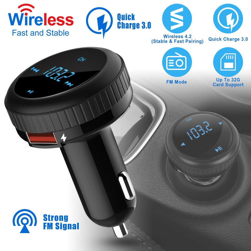 Quick Charge 3.0 Car Charger Wireless 4.2 FM Transmitter 23W 3A Dual USB Automotive - DailySale