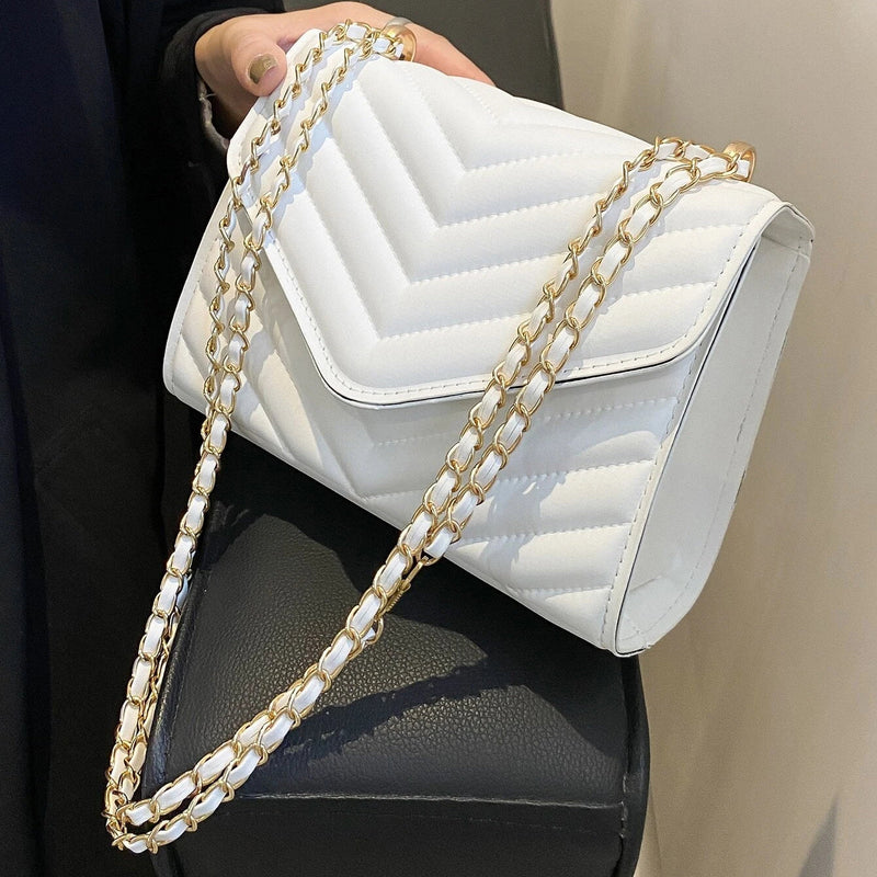 Quilted Pattern Flap Chain Square Bag Bags & Travel White - DailySale
