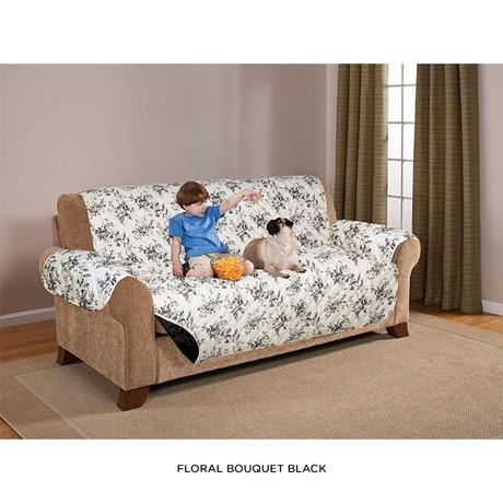 Quilted Water-Absorbent Reversible Furniture Protector - Assorted Styles Home Essentials Sofa Floral Bouquet Black - DailySale