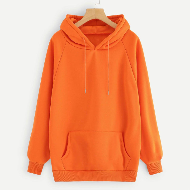 Raglan Sleeve Kangaroo Pocket Hoodie Women's Clothing Orange S - DailySale