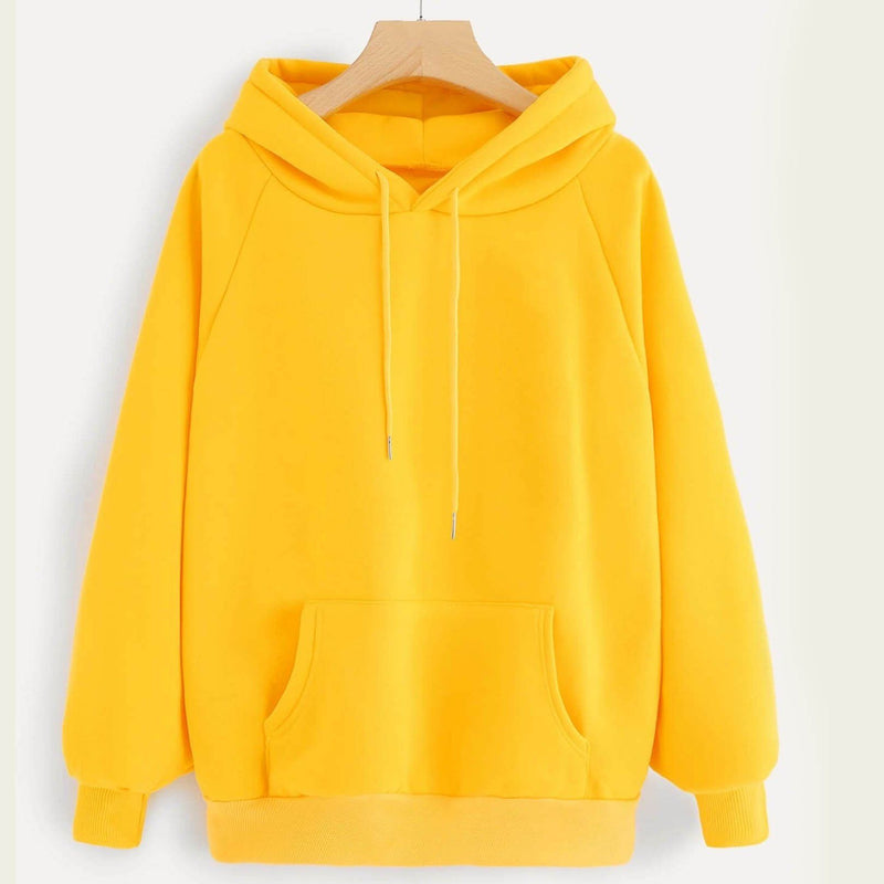Raglan Sleeve Kangaroo Pocket Hoodie Women's Clothing Yellow S - DailySale