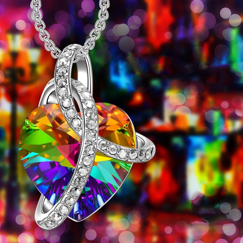Rainbow Aurora Borealis Swarovski Elements Heart Necklace Jewelry - DailySale