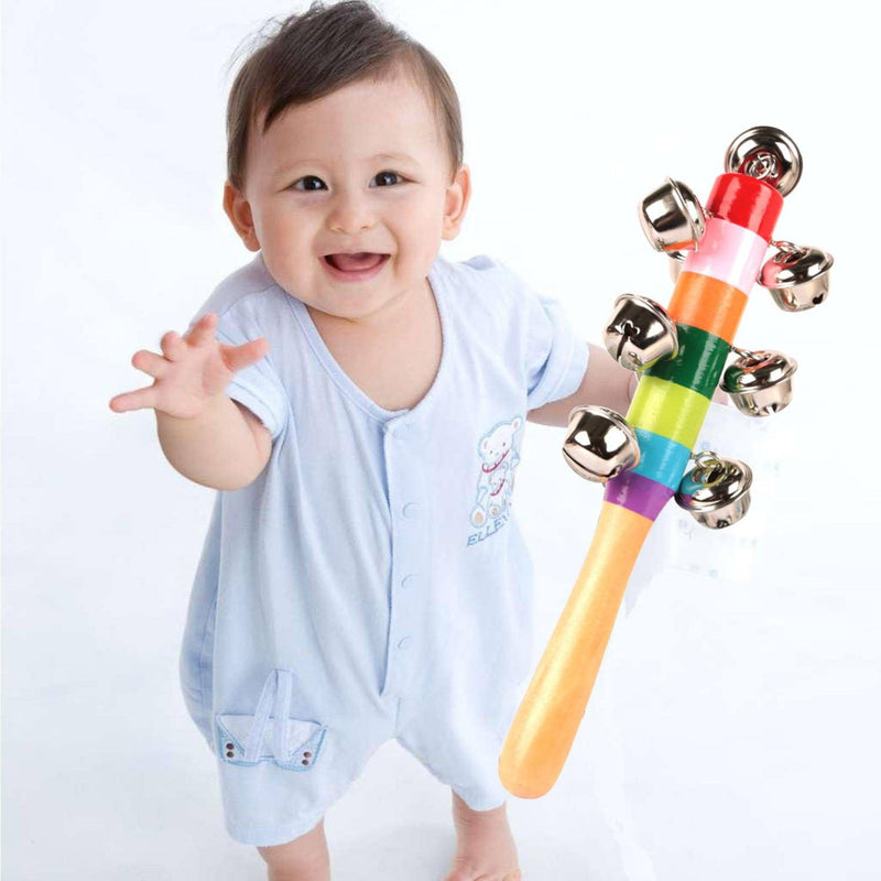 Rainbow Color Wooden Handbell Pram Rattle Baby - DailySale