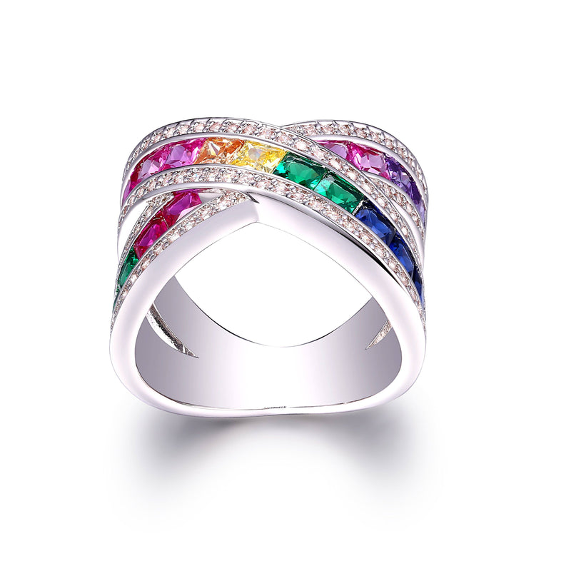 Rainbow Crystal X Ring with Swarovski Elements - Assorted Sizes Jewelry - DailySale