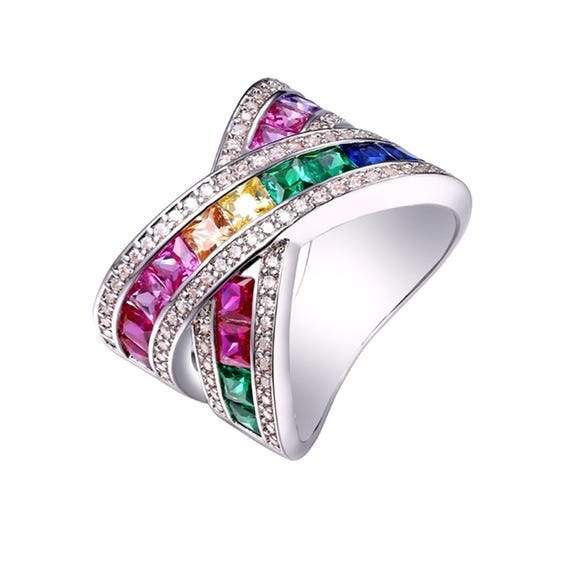 Rainbow Crystal X Ring with Swarovski Elements - Assorted Sizes Jewelry - DailySale