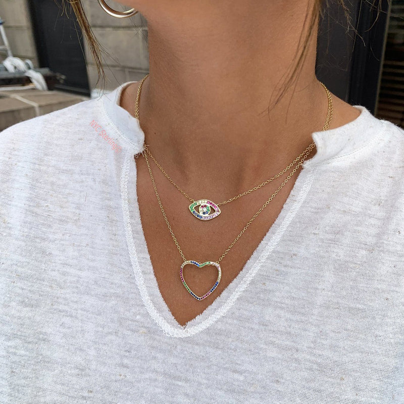 Rainbow CZ Eye Necklace Necklaces - DailySale