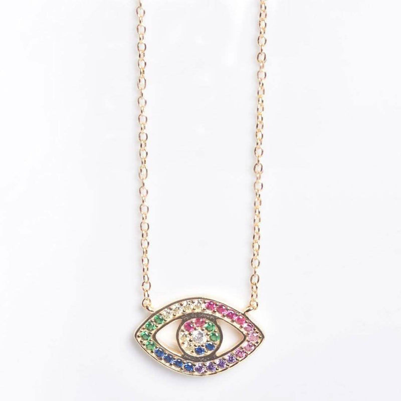 Rainbow CZ Eye Necklace Necklaces Gold - DailySale