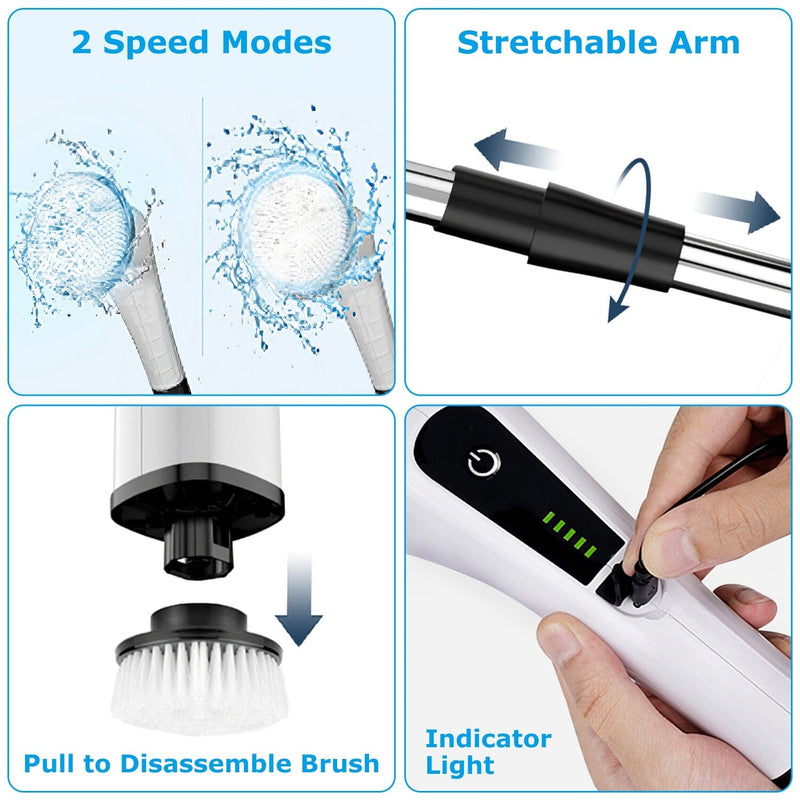 Rechargeable Electric Spin Scrubber 8 Brush Replaceable Heads 2 Speed Household Appliances - DailySale