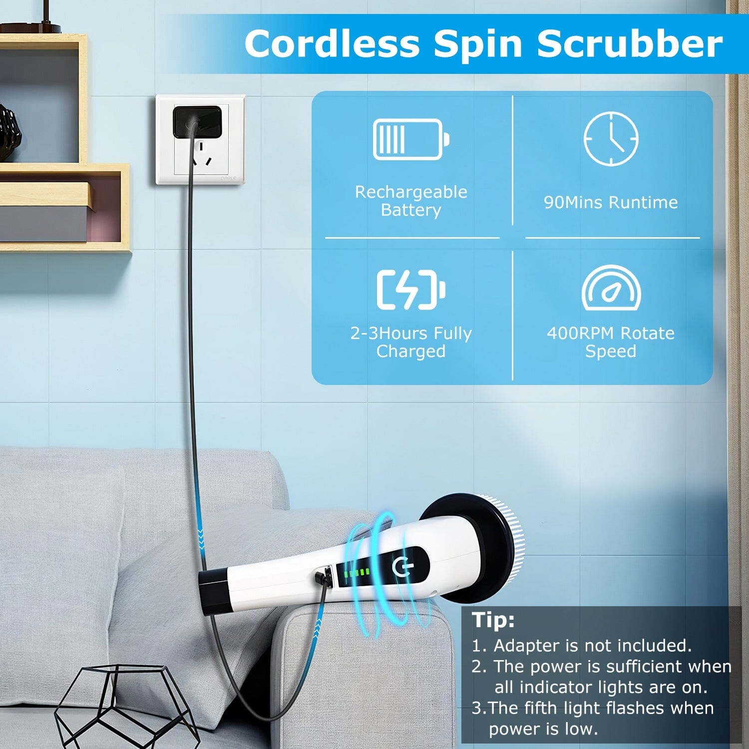 Rechargeable Electric Spin Scrubber 8 Brush Replaceable Heads 2 Speed Household Appliances - DailySale