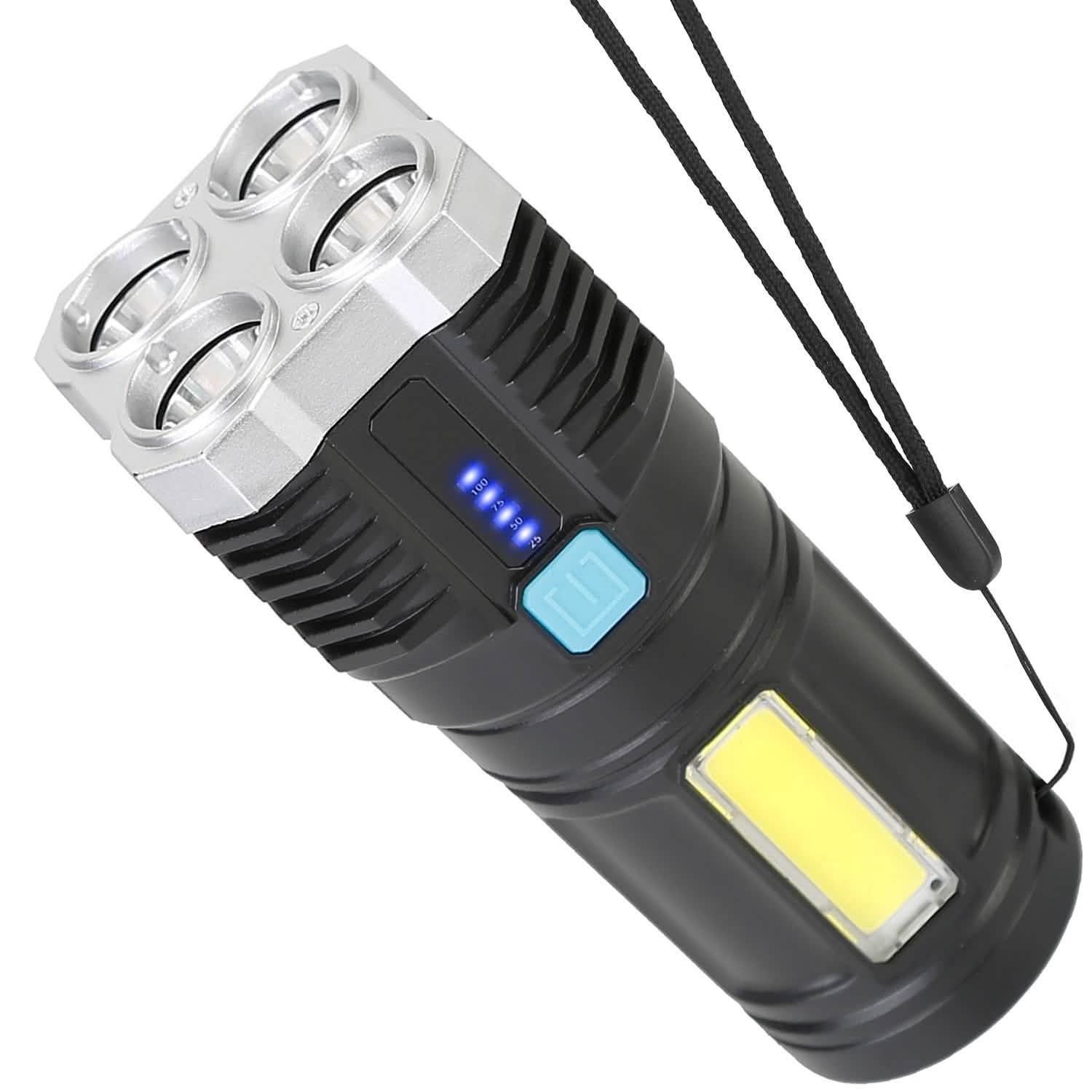 Rechargeable Flashlight LED Floodlight Torch with Strap Super Bright Flashlight Sports & Outdoors - DailySale
