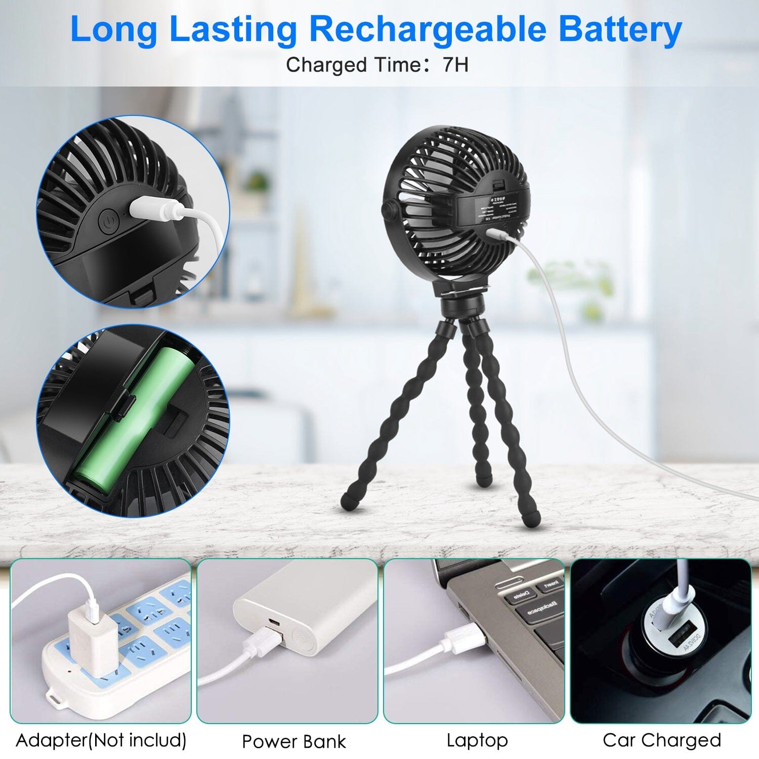 Rechargeable Handheld Fan with Flexible Tripod Sports & Outdoors - DailySale