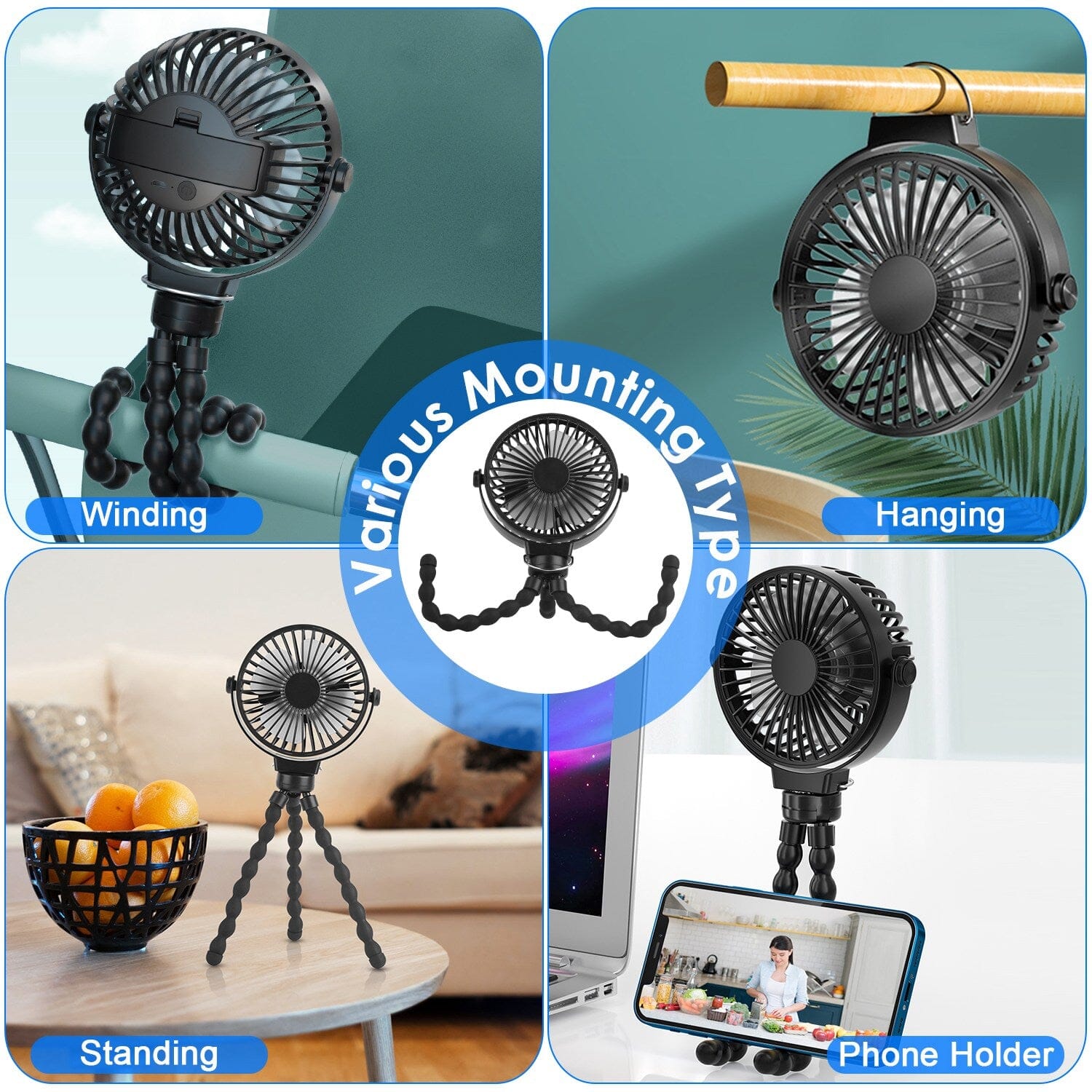 Rechargeable Handheld Fan with Flexible Tripod Sports & Outdoors - DailySale