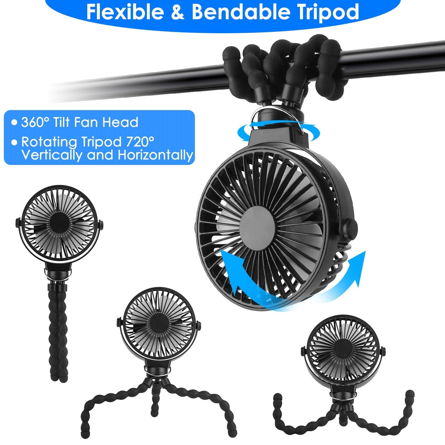 Rechargeable Handheld Fan with Flexible Tripod Sports & Outdoors - DailySale