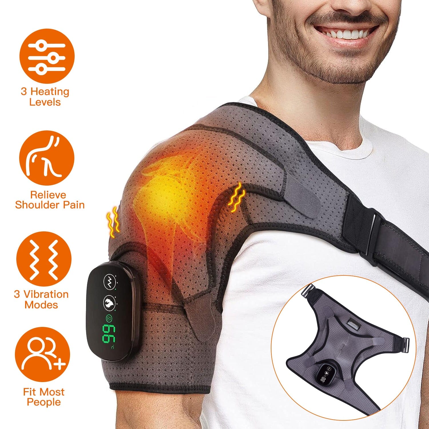 Rechargeable Heated Shoulder Wrap Massager Shoulder Brace Support with 3 Heating Levels Wellness - DailySale