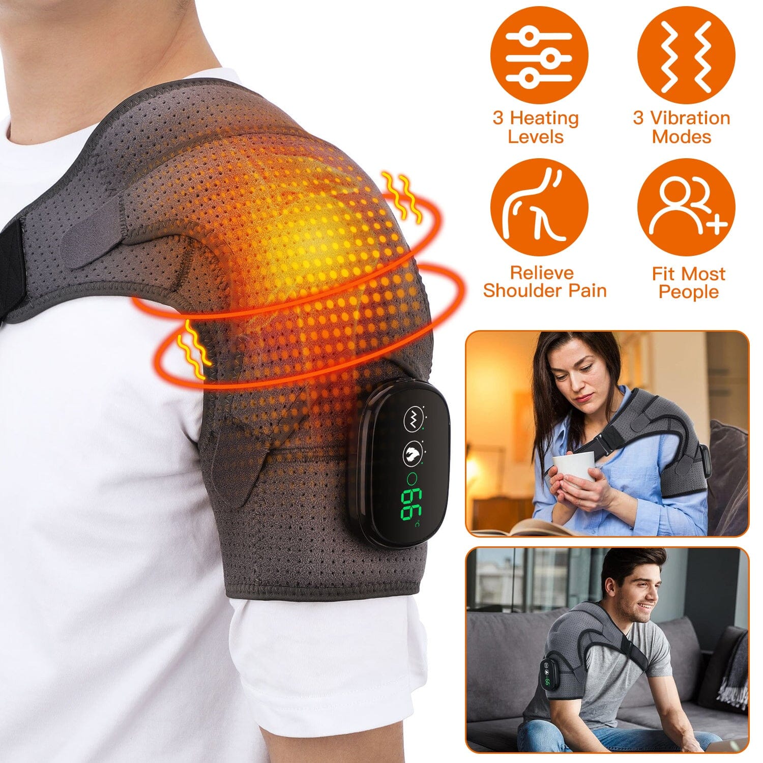 Rechargeable Heated Shoulder Wrap Massager Shoulder Brace Support with 3 Heating Levels Wellness - DailySale