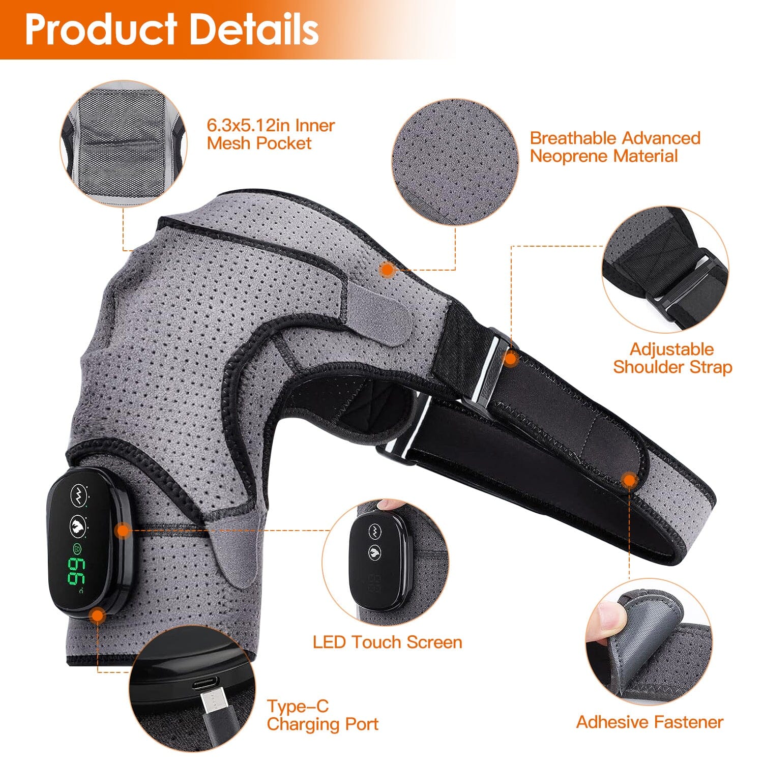 Rechargeable Heated Shoulder Wrap Massager Shoulder Brace Support with 3 Heating Levels Wellness - DailySale