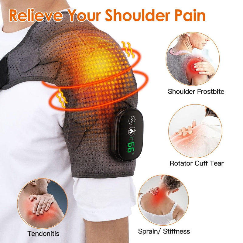 Heated Shoulder Massager Brace Support with Vibration, Heating Electric  Shoulder Wrap with Massage, 3 Modes Cordless Vibration Shoulder Pad for Men