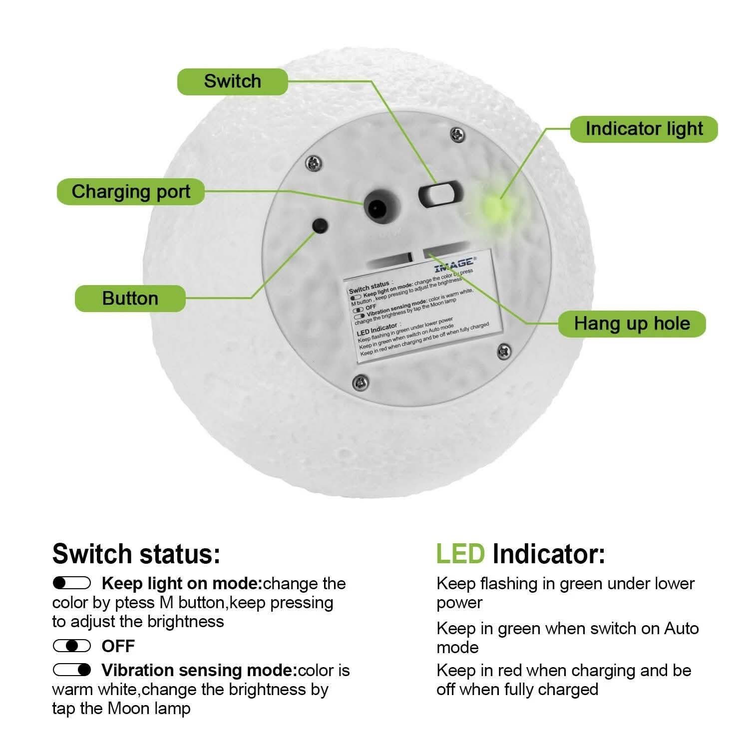Rechargeable Moon Lamp Night Light Kids Dimmable LED Touch Changing Light Lighting & Decor - DailySale