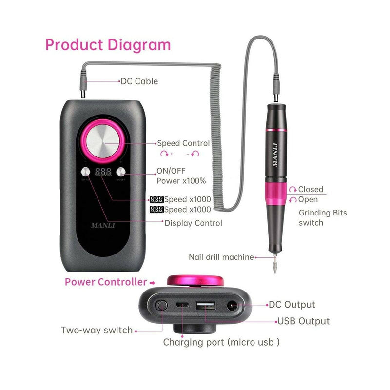 Rechargeable Nail Drill Kit with 2000mAh Phone Power Bank Beauty & Personal Care - DailySale