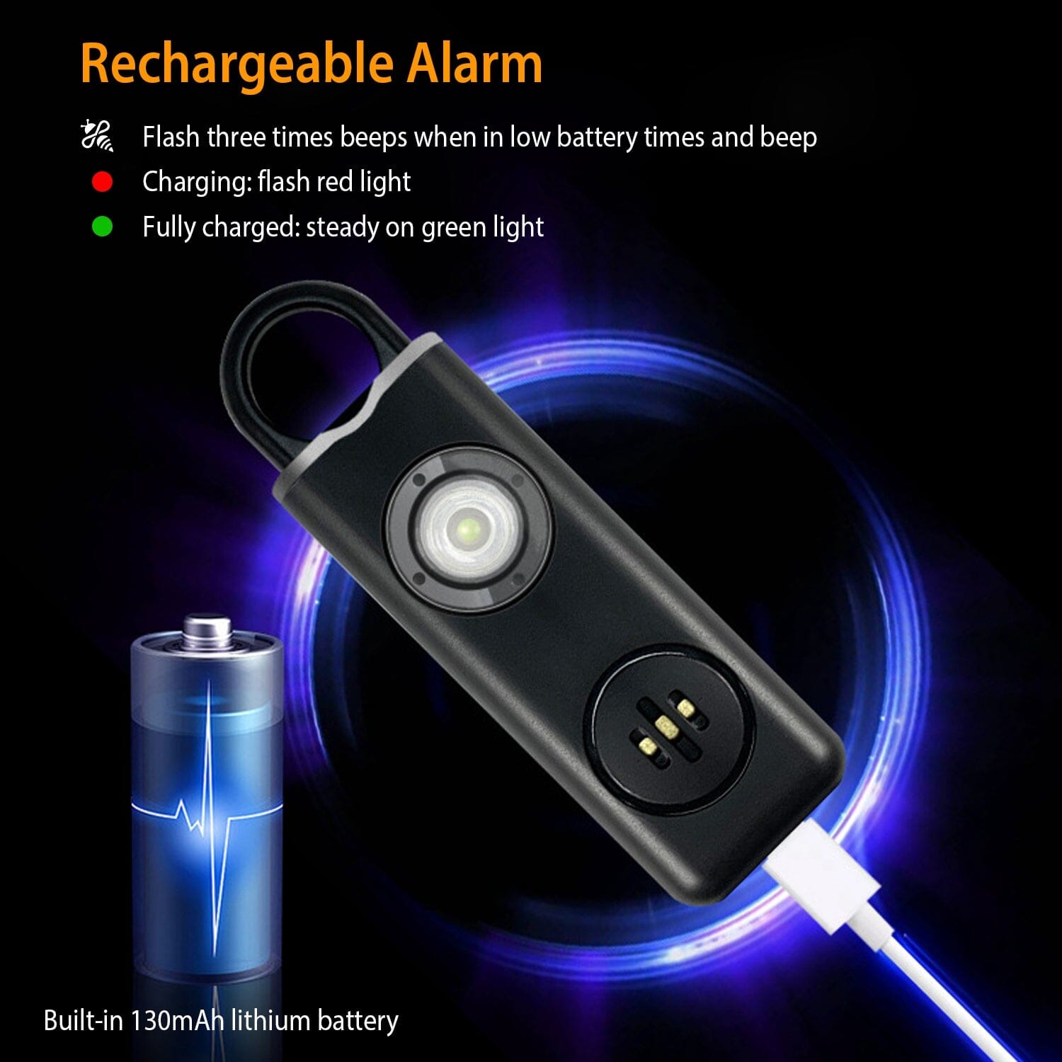 Rechargeable Personal Safety Alarm with Strobe Light Tactical - DailySale