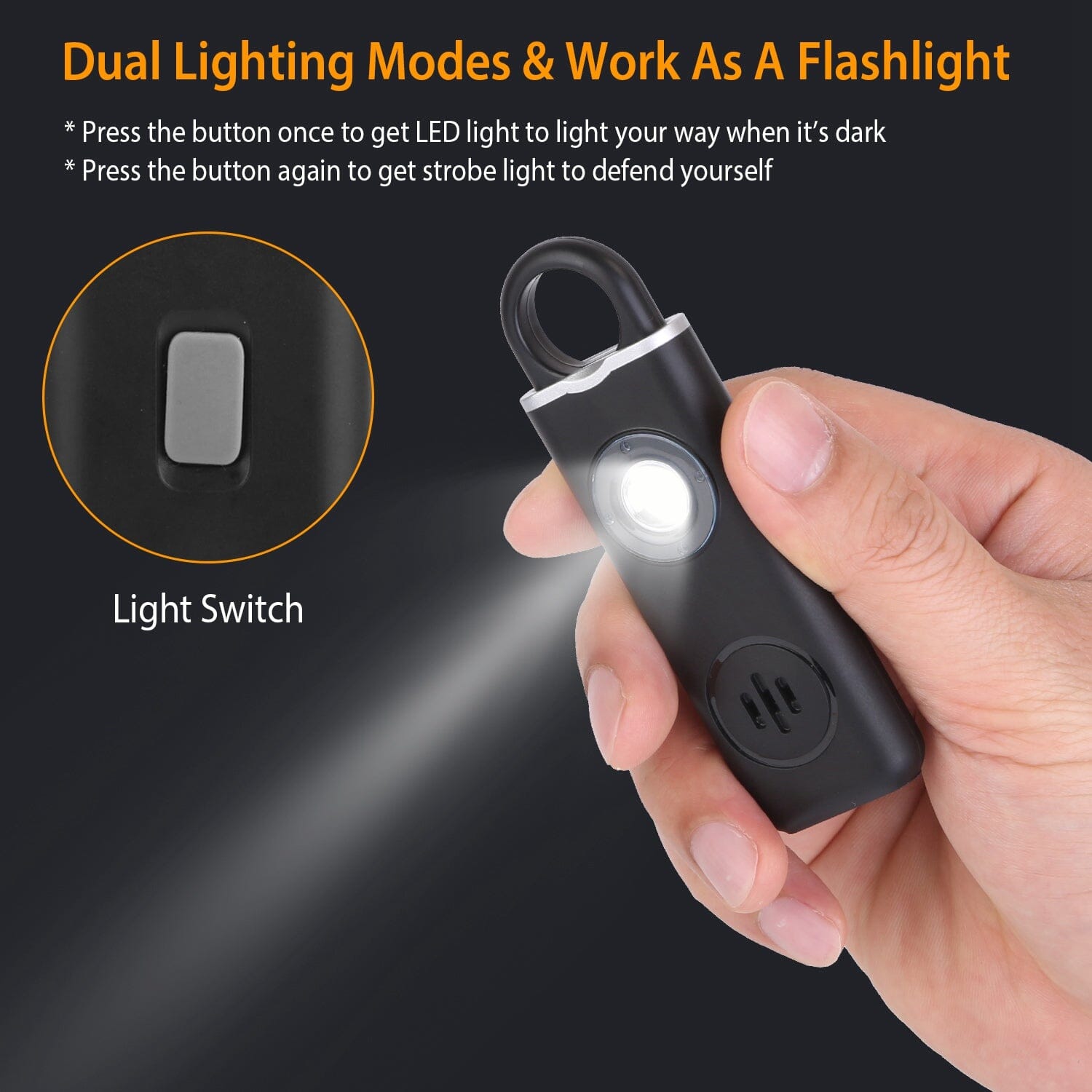 Rechargeable Personal Safety Alarm with Strobe Light Tactical - DailySale