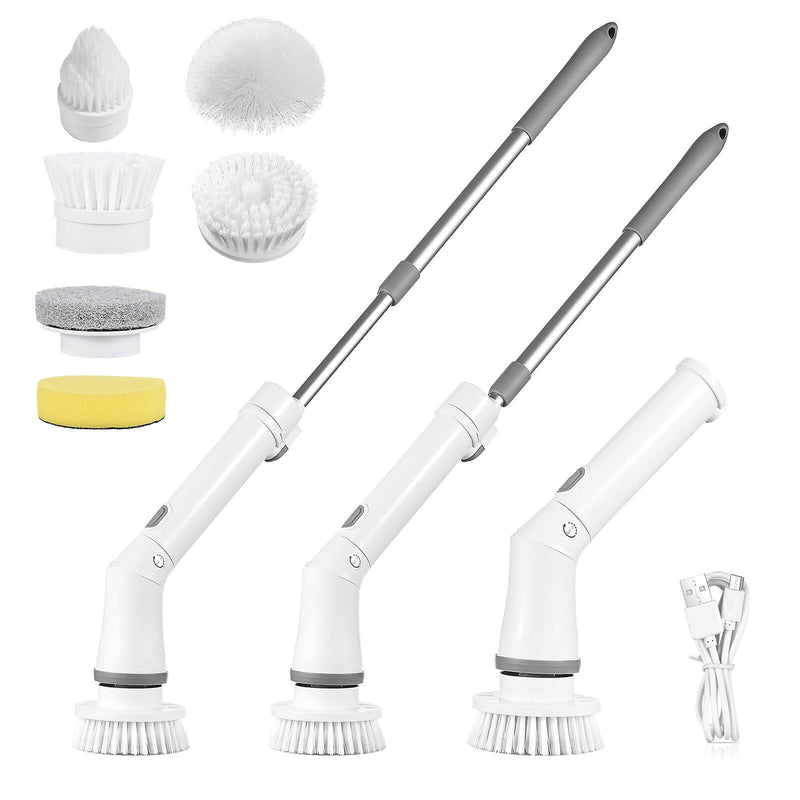 Rechargeable Telescopic Cleaning Brush 6 Replaceable Heads 2 Speed Adjustable Extension Arm Household Appliances - DailySale
